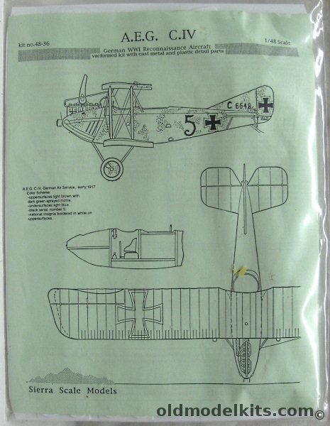 Sierra 1/48 AEG (A.E.G.) C-IV (C.IV CIV) - German WWI Reconnaissance Aircraft - Bagged, 48-36 plastic model kit